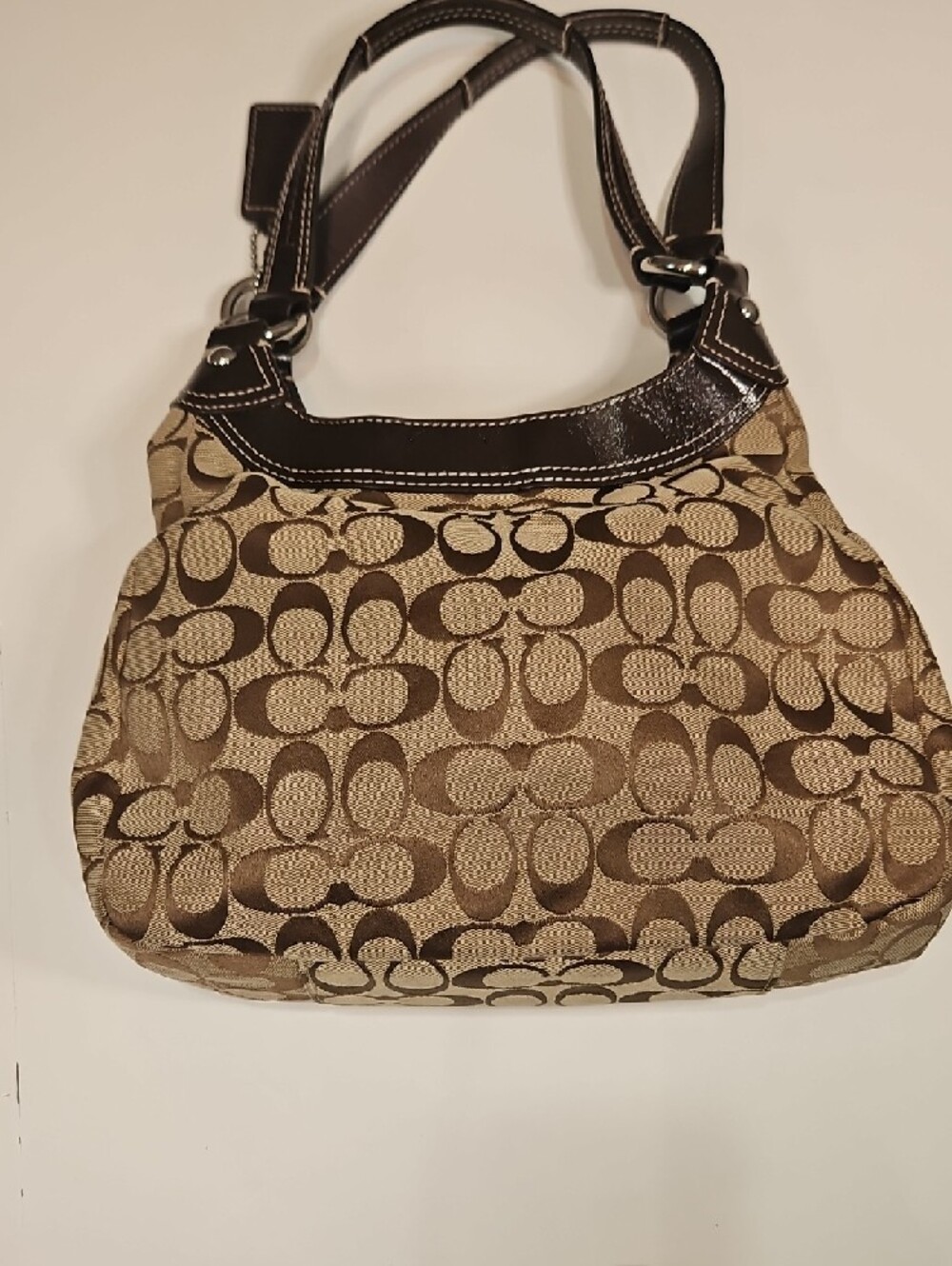 Coach Khaki Signature Canvas Shoulder Bag with Brown Trim - Picture 4 of 9